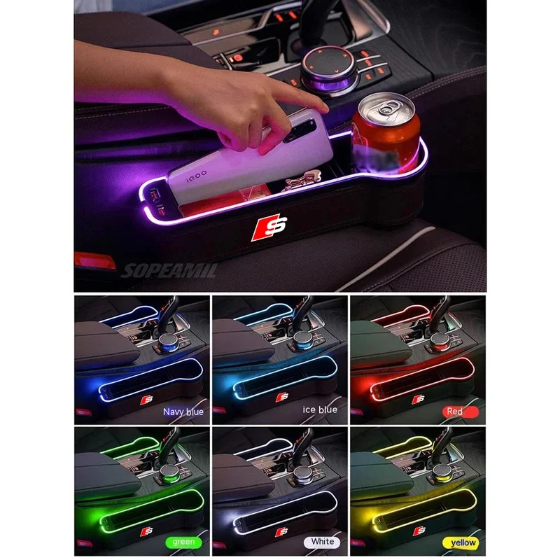 Для Audi S Line S3 S4 S5 S6 S7 S8 SQ5 SQ7 RS3 RS4 RS5 RS6 RS7 Коробка для хранения автомобильных сидений, USB-зарядка, слот для зазора сиденья, держатель чашки Для Audi S Line S3 S4 S5 S6 S7 S8 SQ5 SQ7 RS3 RS4 RS5 RS6 RS7 Коробка для хранения автомобильных сидений, USB-зарядка, слот для зазора сиденья, держатель чашки