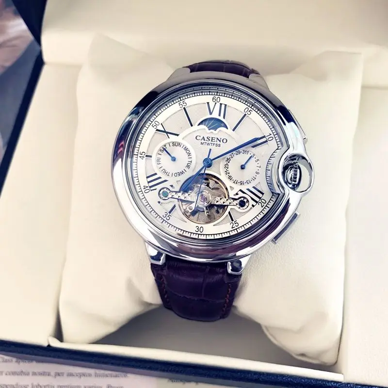 Сапфировые полые автоматические механические часы, мужские повседневные деловые водонепроницаемые часы