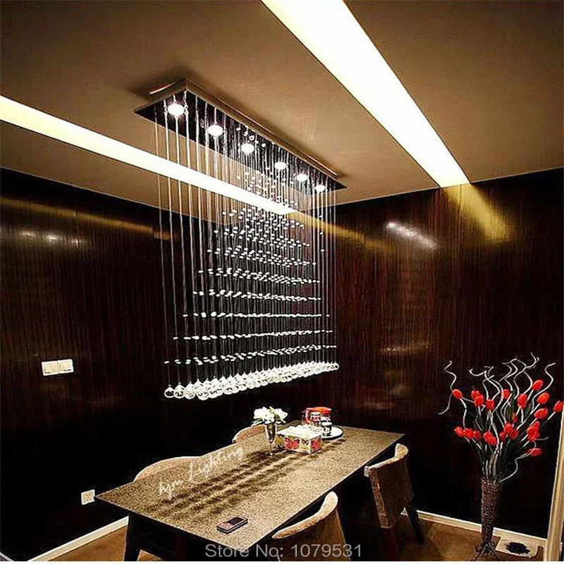 Modern 3/5/6 Heads LED Crystal Hanging Square Ceiling Lights Fixture Rain Drop Curtain Chandelier Ceiling Lamp Lustres De Teto