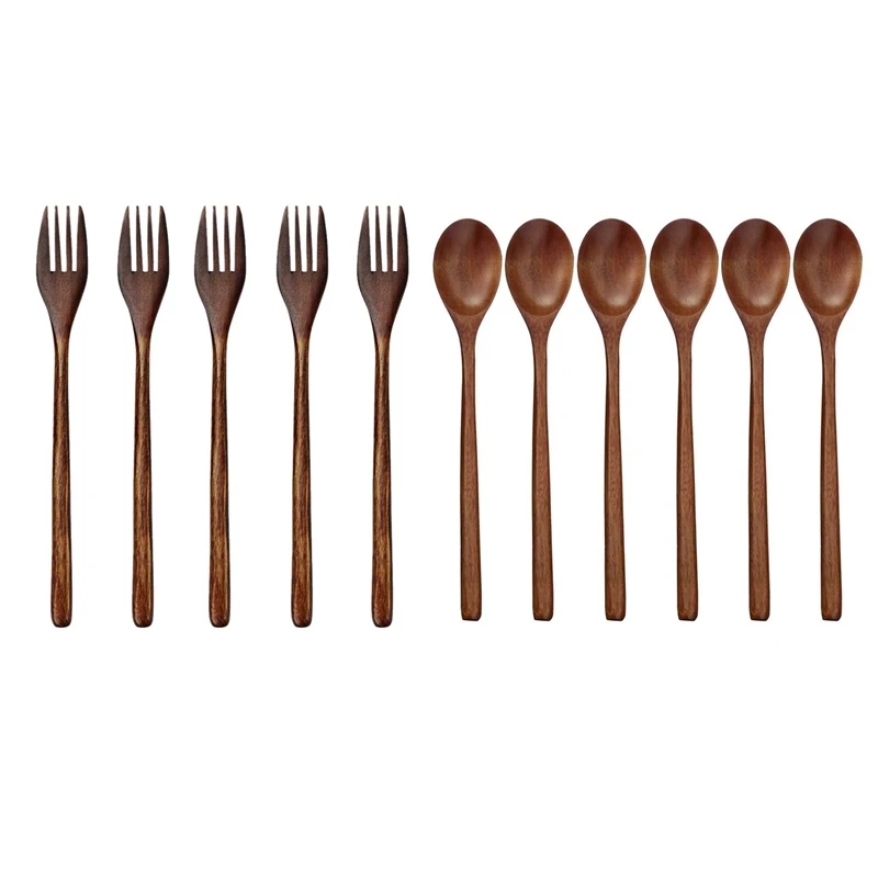 

Promotion! 11 Pcs Tableware: 5 Pcs Wooden Forks Eco-Friendly Japanese Wood Salad Dinner Fork & 6 Pcs Wooden Spoons Soup Spoons