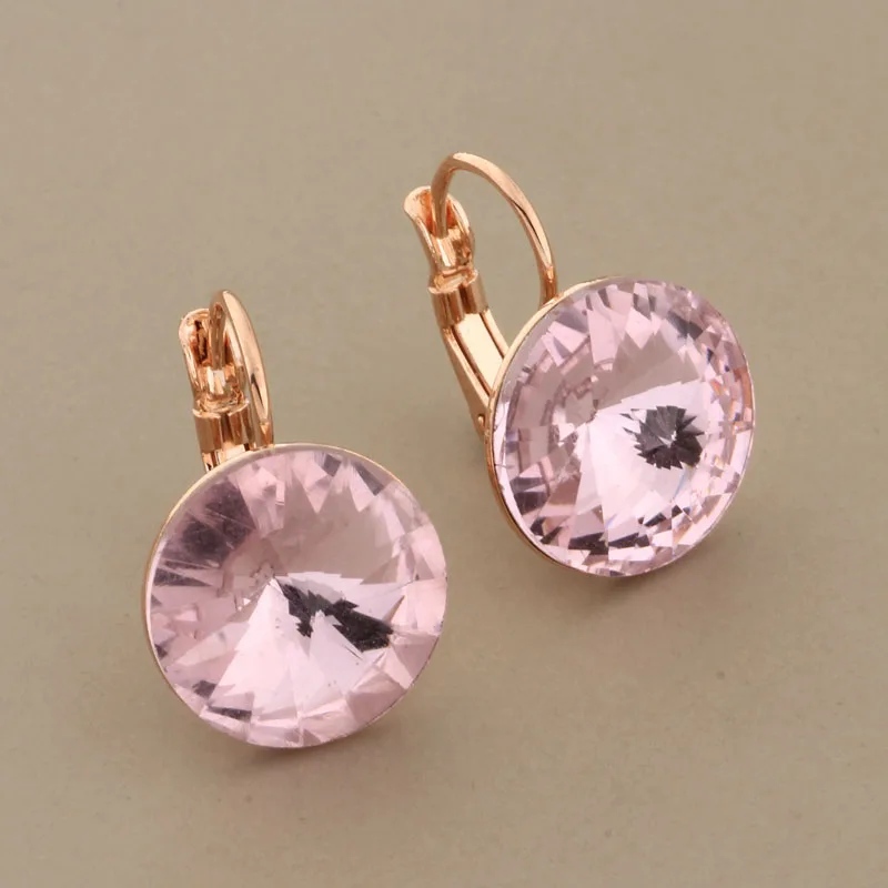 New Trendy Color 14mm Round Multicolor Dangle Earrings Women Fashion  Jewelry 585 Rose Gold Color Party Simple Earrings