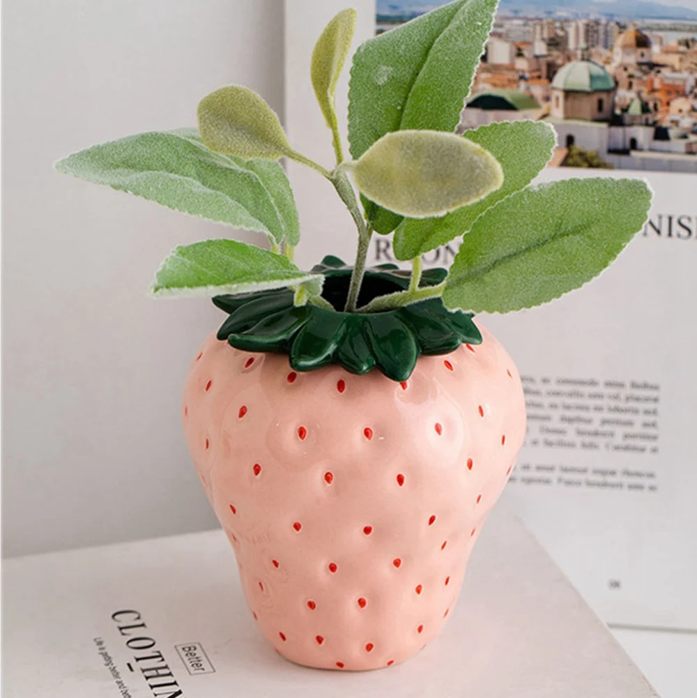 

Pink strawberry creative ceramic vase Hydroponic decoration dried flowers flowers living room flower arrangement porch table