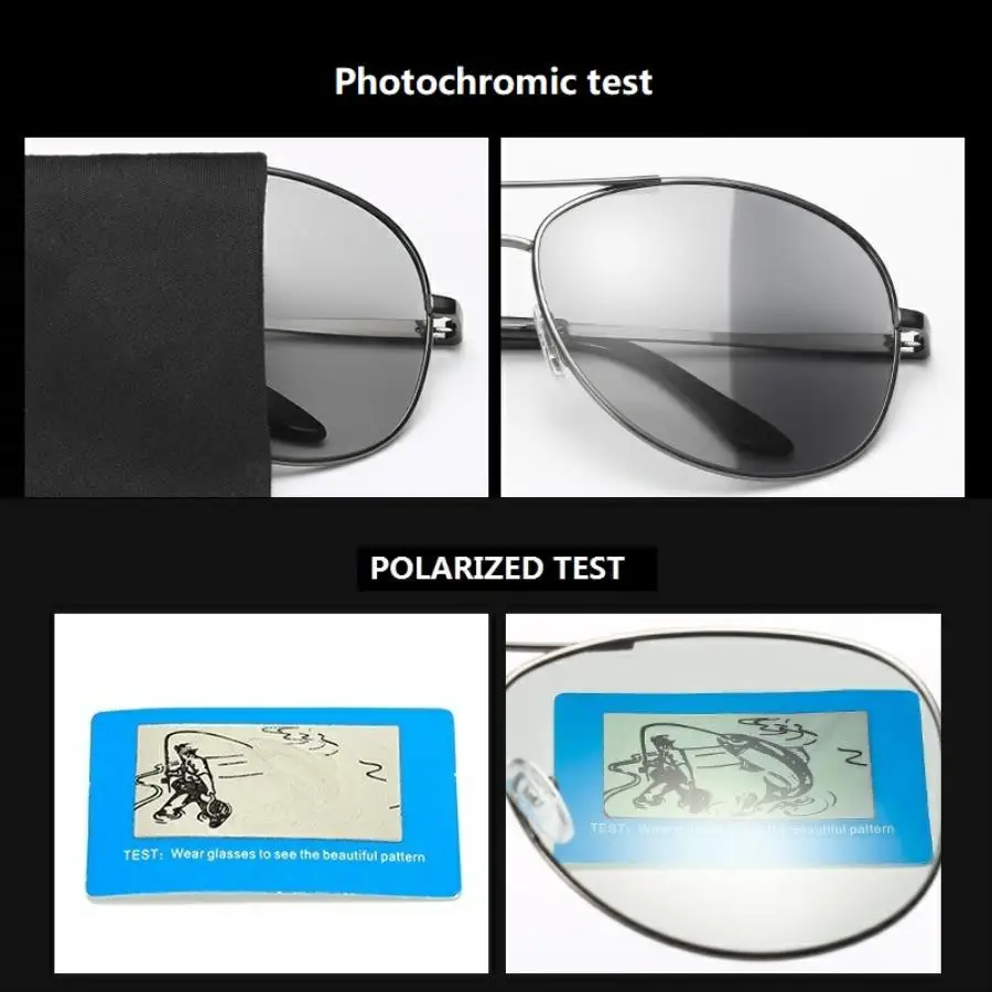 Modische Photochrome Polarisierte Sonnenbrille für Männer und Frauen Vintage Eckige Sonnenbrille Markendesigner Fahr- und Angelbrille – Detail 9