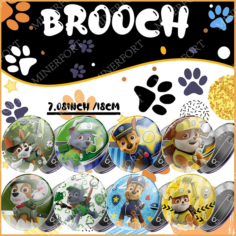 Cartoon-Broschen mit Paw Patrol-Motiv, niedlich, rund, exquisites Abzeichen, kreative Anstecknadeln für Geburtstagsfeier, Kleidung, Rucksack, Geschenkzubehör