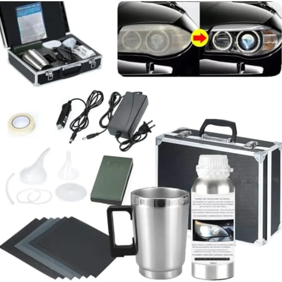 

Car Headlight Restoration Kit Auto Headlight Lens Polish Repair Kit with Atomizing Cup and 200ml Liquid for Effective Repair of