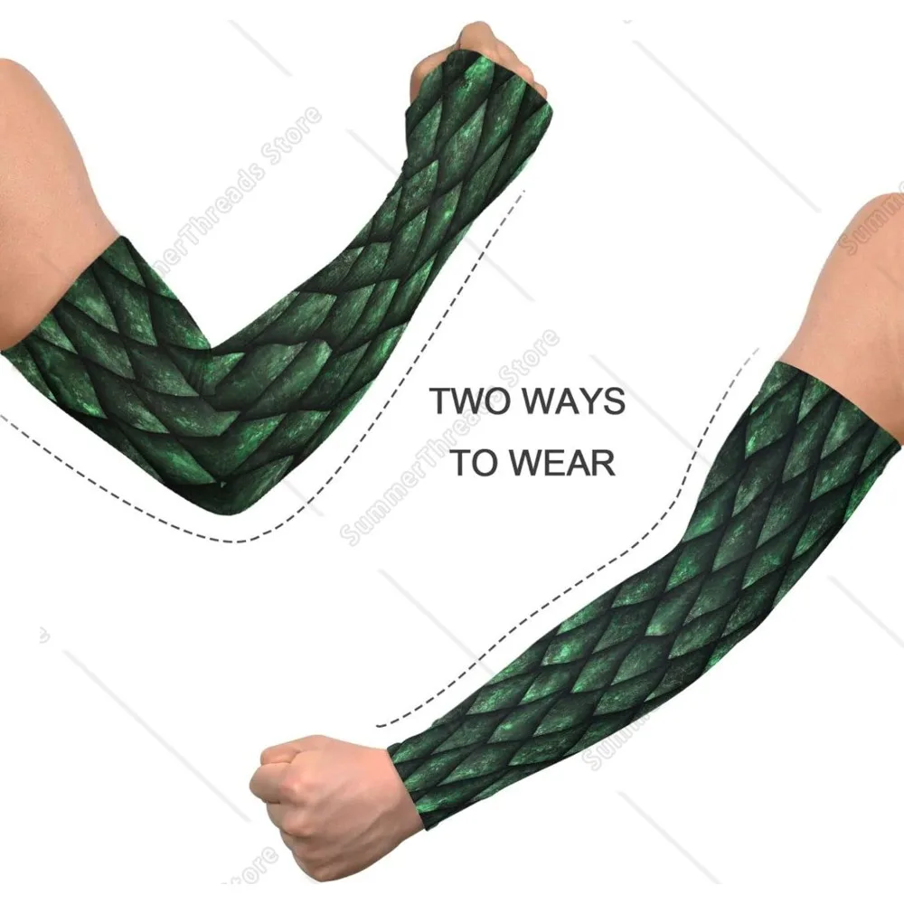 Green Dragon Scales UV Sun Protection Arm Sleeves with Thumb Hole - Tropical Palm Trees Compression