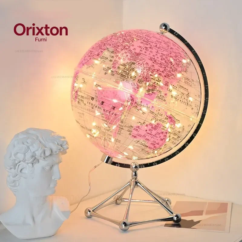 Flash LED Light World Globe,Transparent World Globe Lamp,Rotating World Earth Globe,Shop Decor Children's Room Decoration