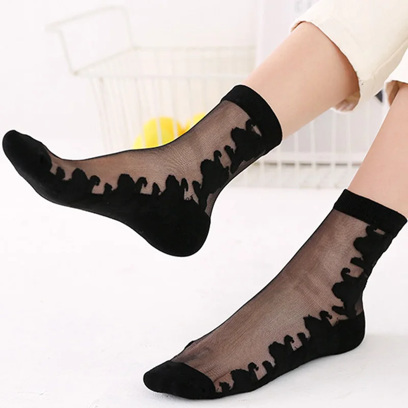 

Women's Mid-Calf Pure Cotton Sos Transparent Glass Silk Anti-ch Weave Bla Crystal ort Crystal Meat Color Wear Resistant