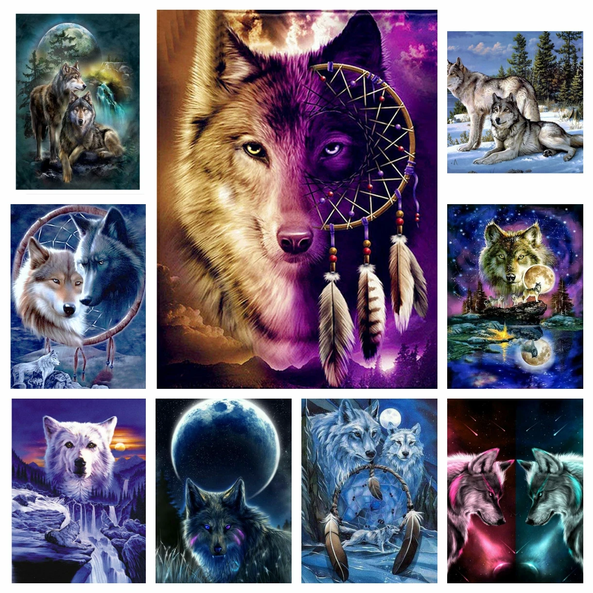 Wolf 5d  Diamond Painting Kits Embroidery Moon Landscape Rhinestone Mosaic Animals Handmade Cross Stitch Home Decor Kids Gift