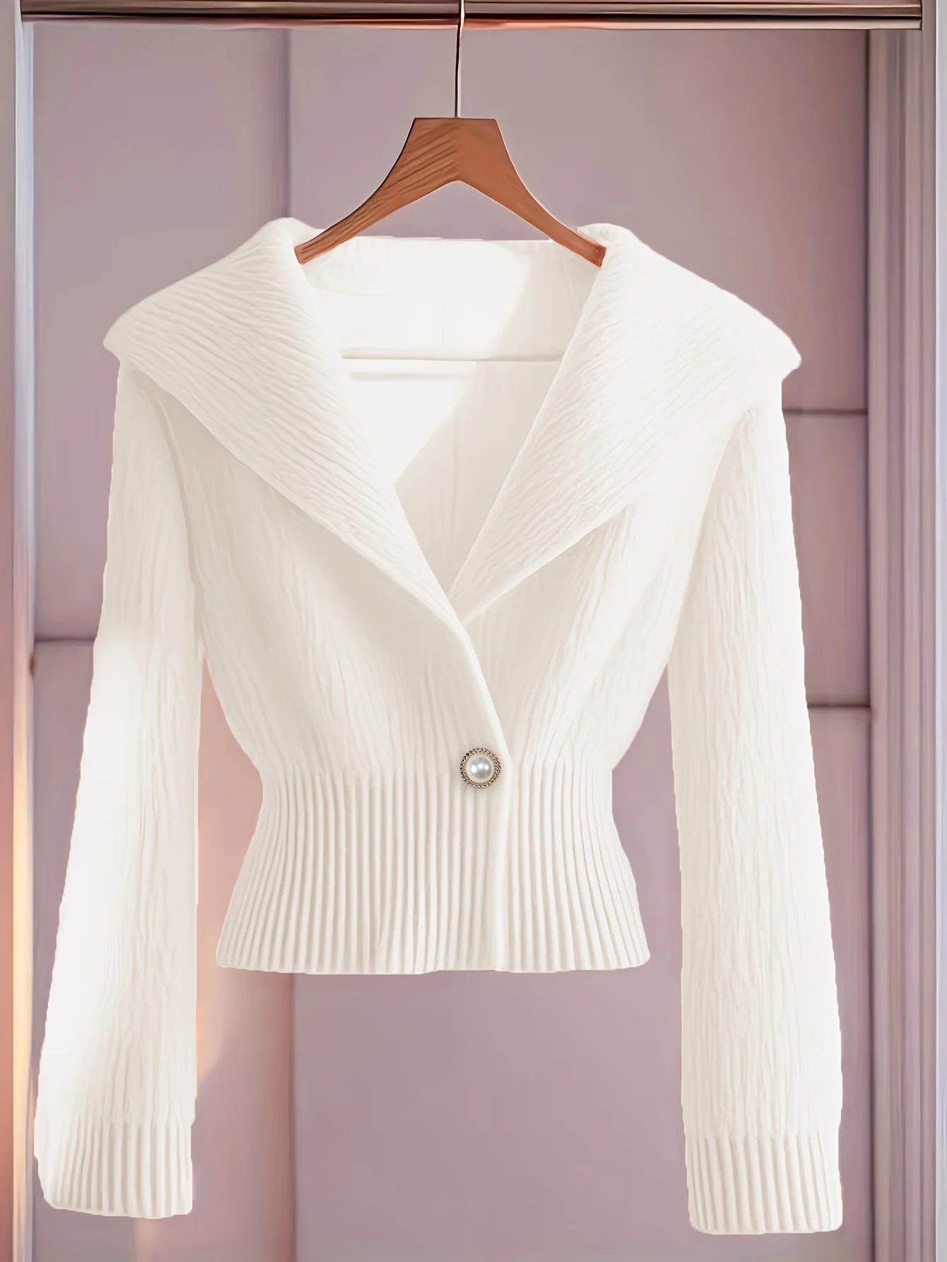 

Women's autumn and winter lapel V-neck design slim fit open collar long sleeved knitted multifunctional fashionable soft top