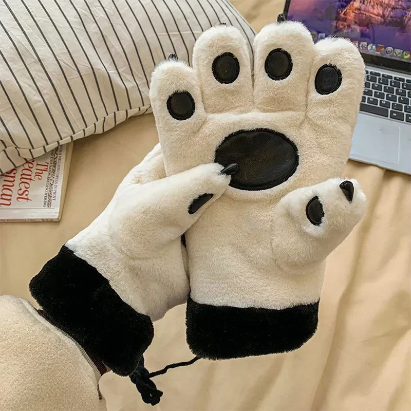 Cute Plush Thick Bear Paw Warm Gloves Claw Paw Plush Mittens Women JK Gloves Winter Outdoor Cosplay Gloves Couple Accessories