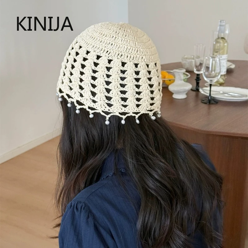 Travel Accessories Kmart - Coreano retro pérola borla oco gorros