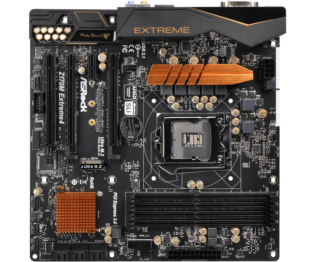 Intel Z170 Motherboard ASRock Z170M EXTREME4 LGA 1151  4×DDR4 64GB SB 3.1 M.2 Supports 7th /6th Gen Intel Core i3-7100 cpu