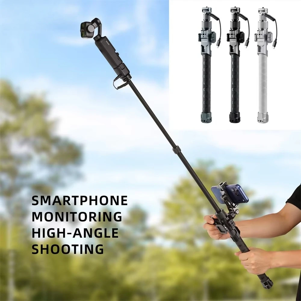 Carbon Fiber Handgrip Selfie Stick Tripod for DJI Osmo Pocket 4/4P/3 Luna w Type-C Charging Cable Handheld Stick Vlog Travel