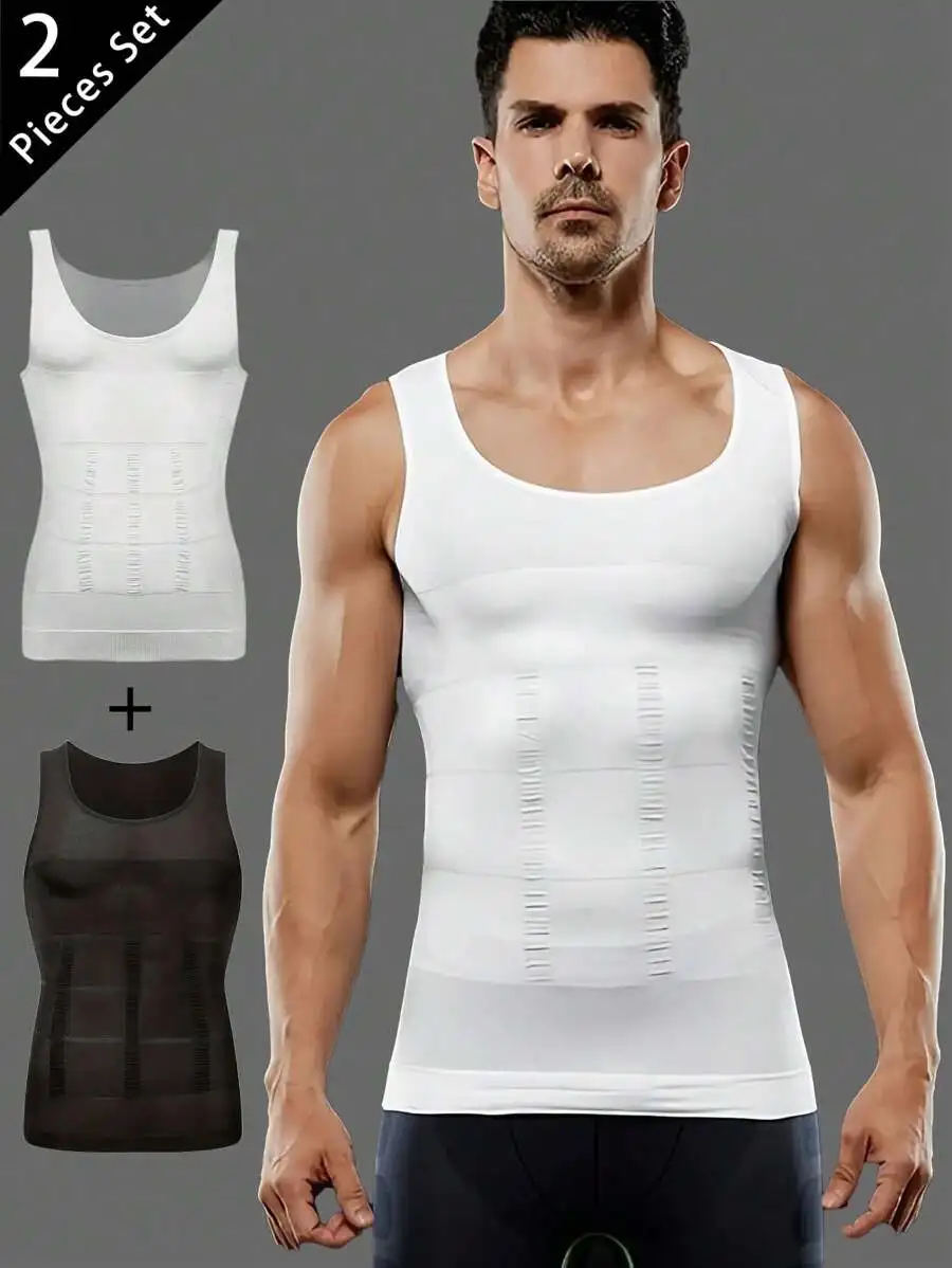 

Men's 2-Pack Compression Tank Top for Gym Workout, Tummy Control Shapewear Vest