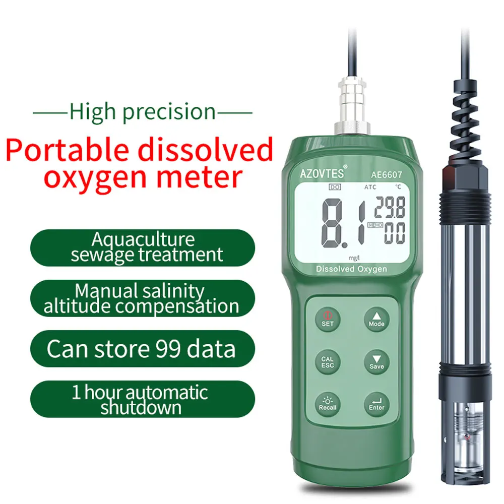 AE6607 portable dissolved oxy gen meter Dissolved oxy gen detector Water oxy gen detection aquaculture 0.0-30.0 mg/L