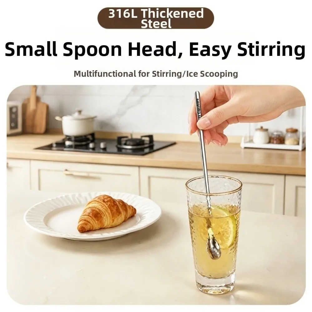 316 Stainless Steel Stirring Spoon Long Handle Cartoon Animal Long Handle Spoon Smooth Surface Slim Mixing Spoon Coffee Stirring