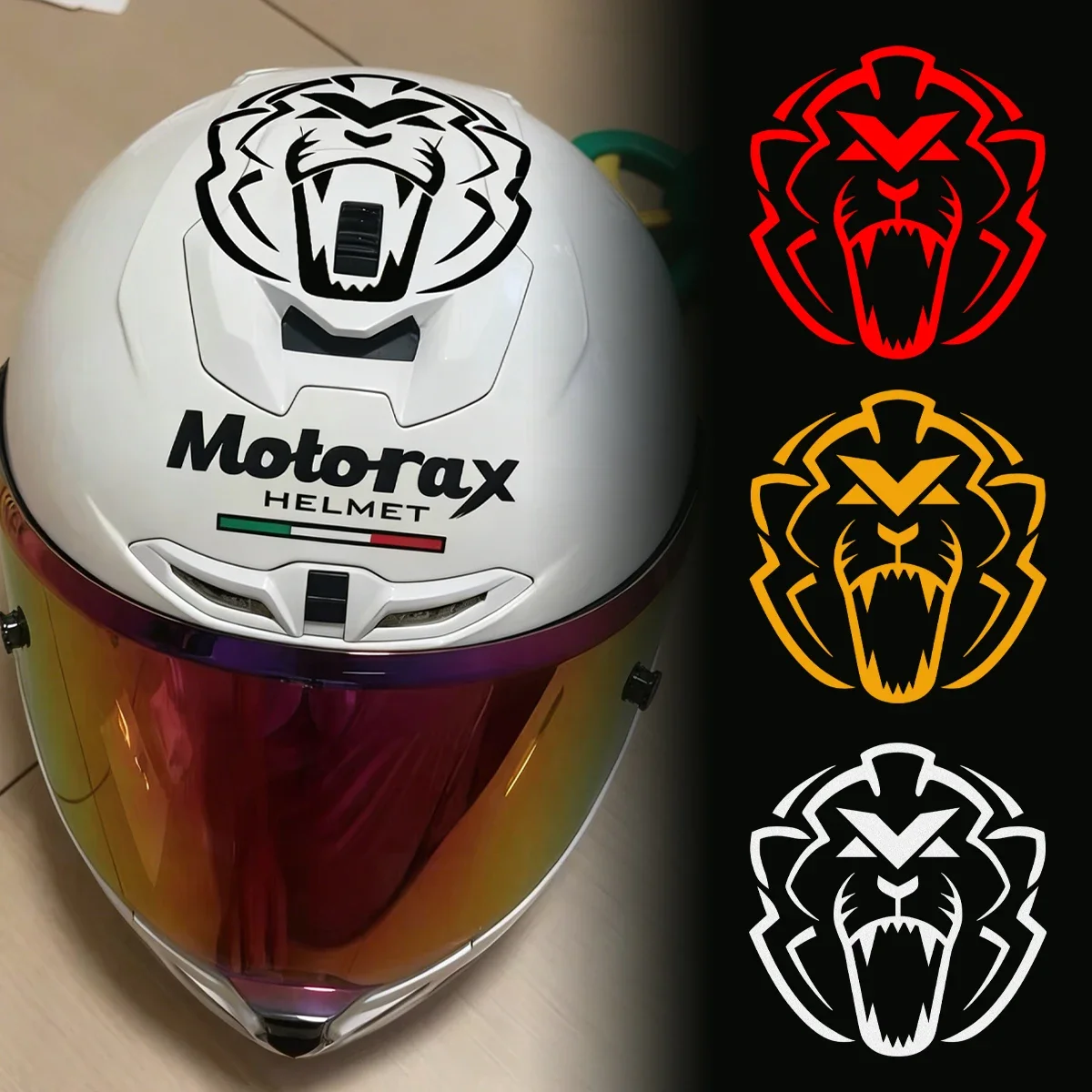 2PCS/SET White Red Orange Holographic Roaring Beast Head Stickers, Waterproof Vinyl Decals for Motorcycle Helmet & Car Decor