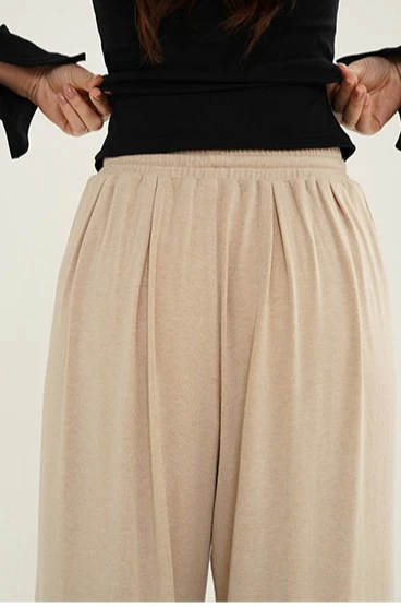 Relaxed Straight Leg Lounge Pants Women High Waist Draped Wide Leg Sweatpants Casual Loose Elastic Waist Lady Spring Daily Wear