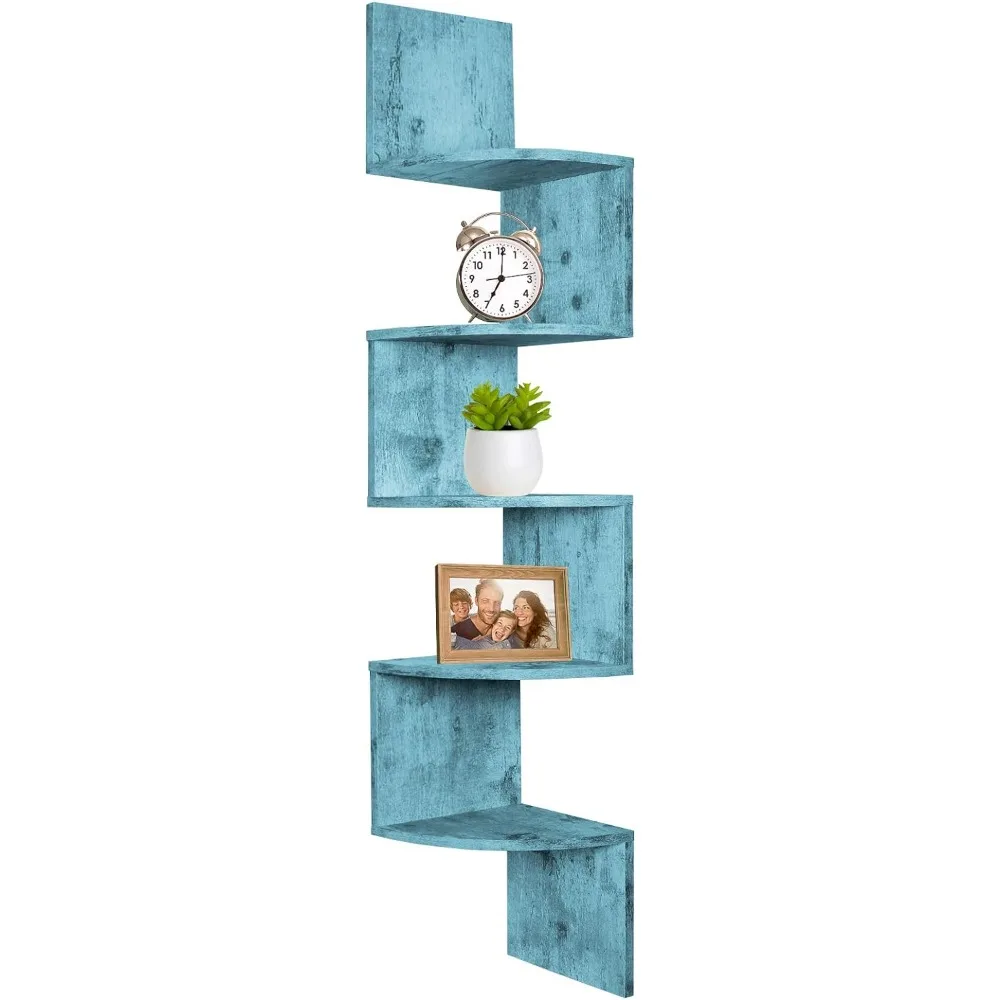 

Corner Bookshelf, Floating Corner Shelf, Wall Organizer Storage, Easy-to-Assemble Wall Mount Shelves, 5-Tier Corner Shelves