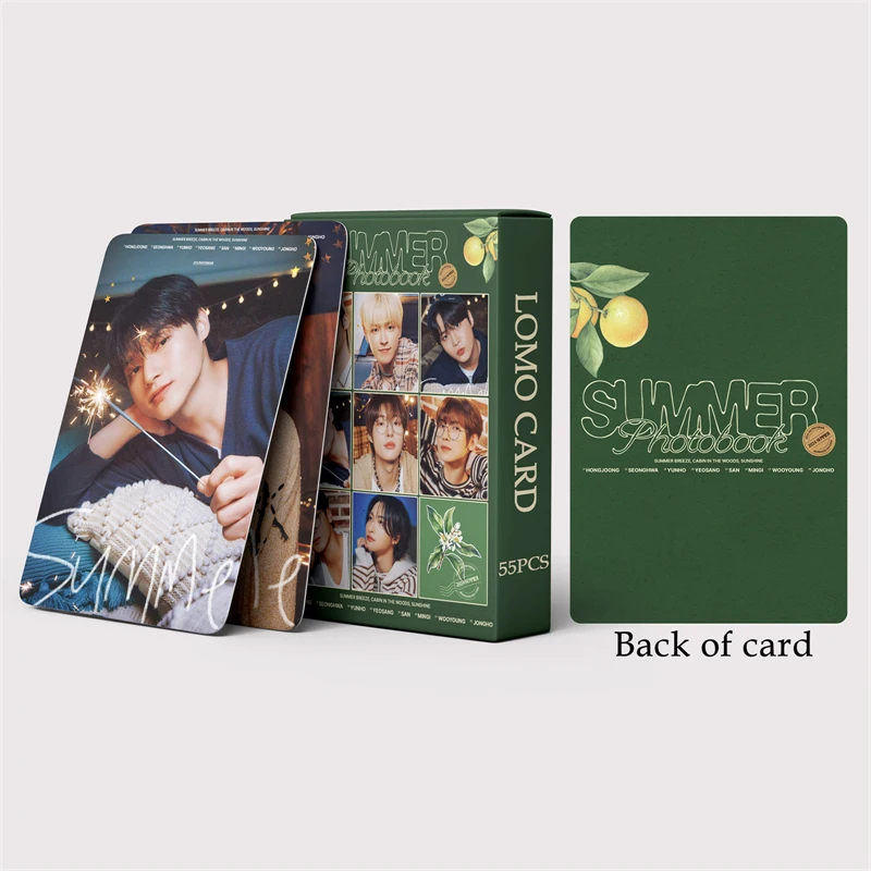 55pcs/set KPOP ATEEZ Album SUMMER Fine Photo Card LOMO Card Hongjoong Seonghwa Yunho San Mingi Fan Collection Gift Postcard