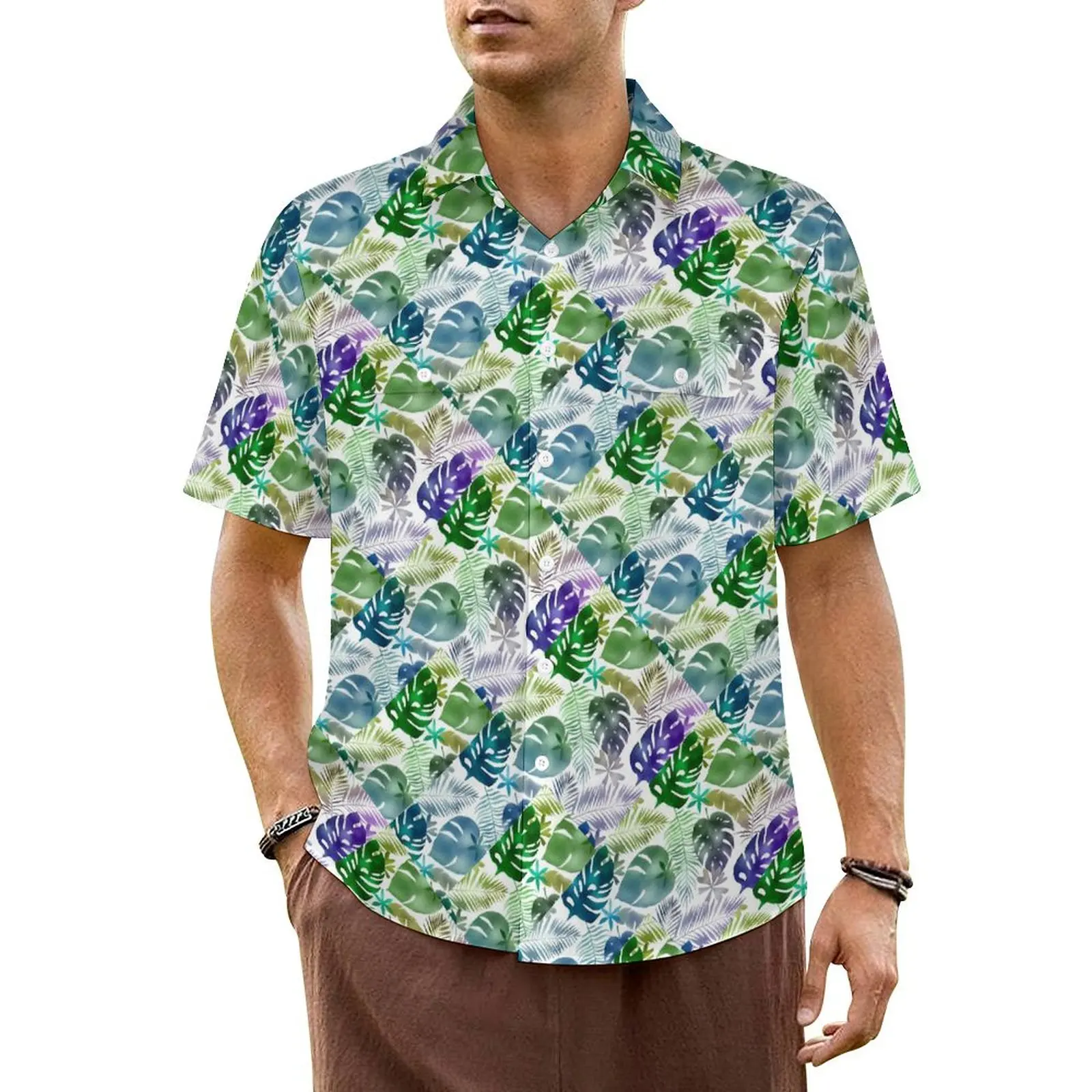 

Hawaii Shirt Beach Purple Tropical Blouses Palm Leaves Trendy Casual Shirts Men Short Sleeves Stylish Oversize Tops