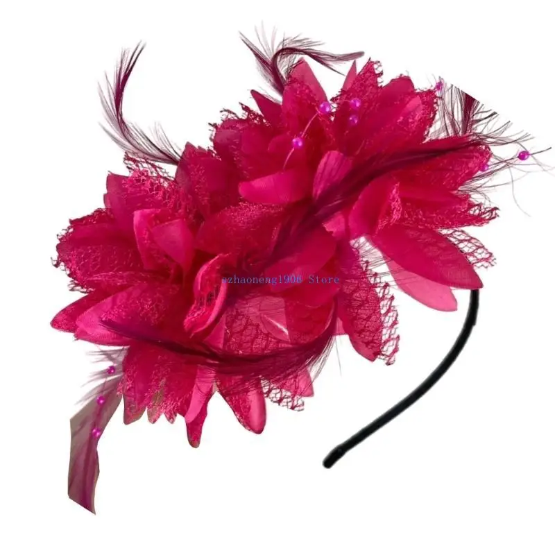 85LF قطعة شعر فاخرة ناعمة من الريش زهرة أغطية الرأس عصابة رأس قابلة للتعديل لمهرجان الهالوين زي حفلة Coplay