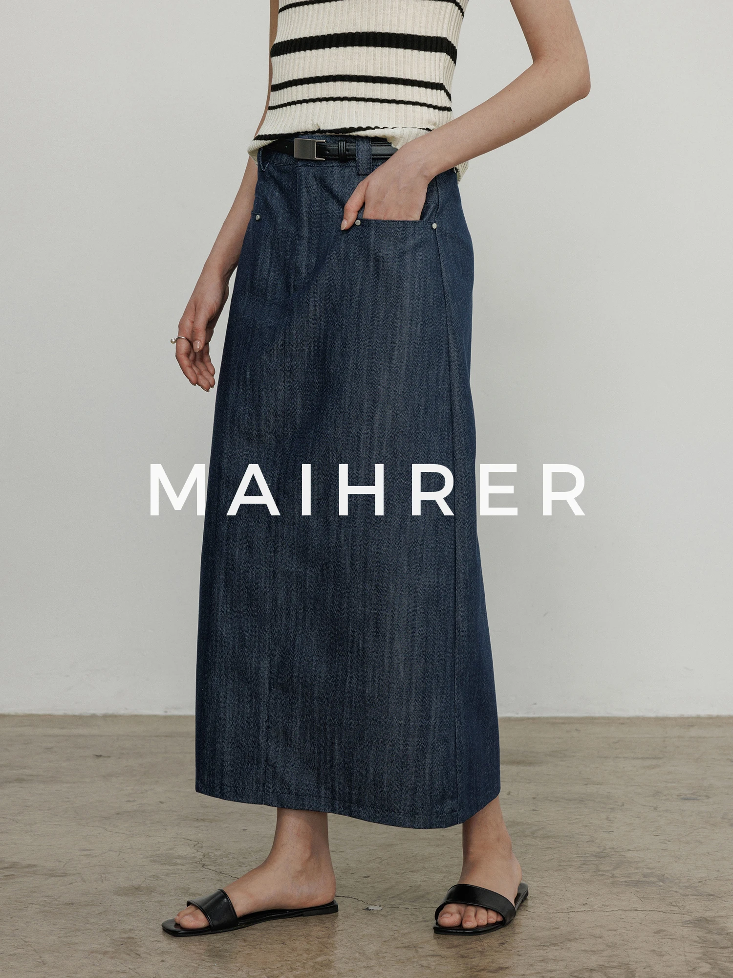 

Retro High Waist Denim Skirt Women's Spring Summer New Style Pocket Slim Long Skirt Cotton Material A-Line Skirt