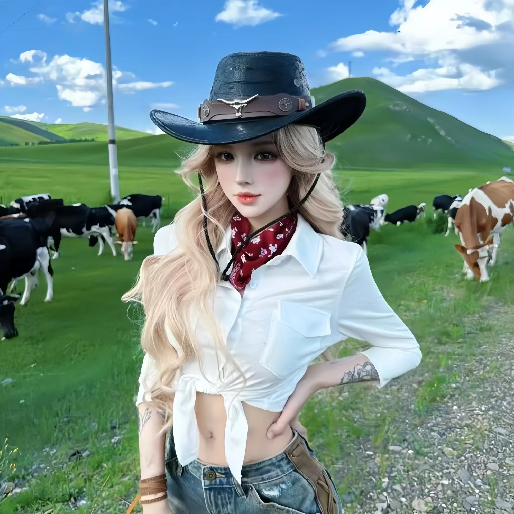 New Western Cowboy Knight Hat Head Retro Outdoor Travel Flat Top Knight Hat Party Hats Cowboy Accessories Men and Women image 6
