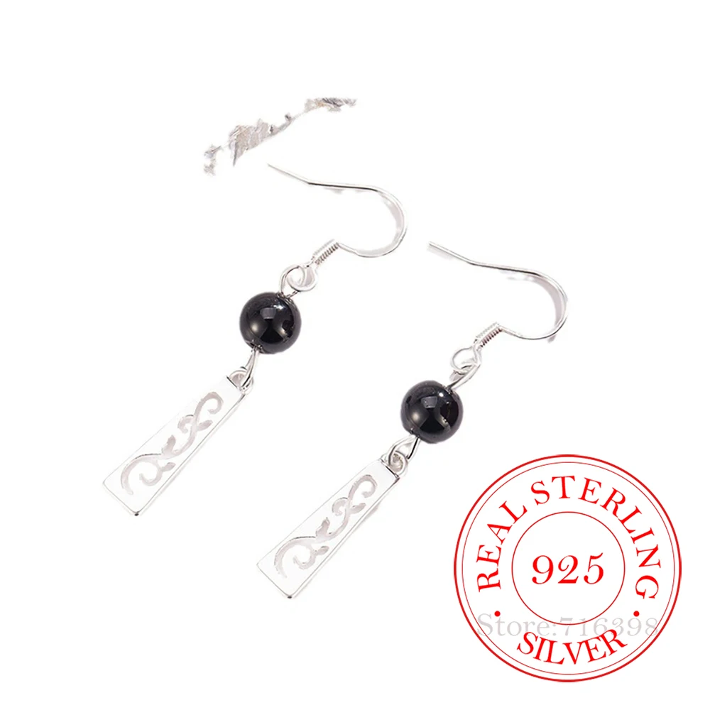 925 Sterling Silver C-shaped Semicircle Black Onyx Balls Stud Earrings For Women Wedding Party Gift Female Pendientes Mujer Moda