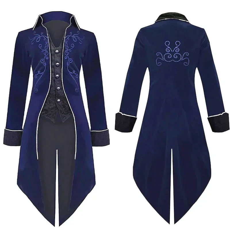 

LIBIELIY Men Medieval Costume Velvet Stand Collar Tailcoat Gothic Vampire Cosplay Jacket Coats S-3XL Multi Colors Men Clothing