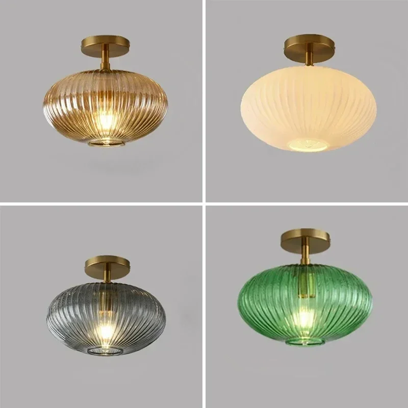 modern Glass Ceiling Light Single Head Amber Smoke Gray Green Glass Shade Bedroom Living Room Dining Room Cafe Bedside Led Lamps