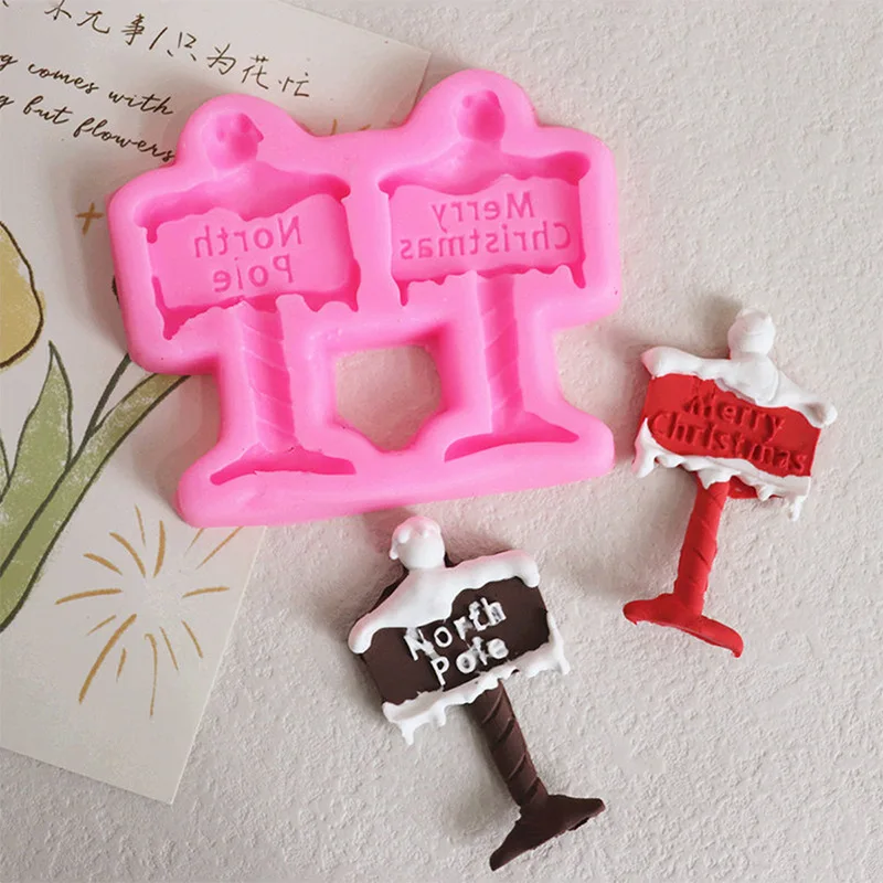Merry Christmas Road Signs Silicone Fondant Molds Cake Decorating Tools Baking Candy Chocolate Gumpaste Moulds
