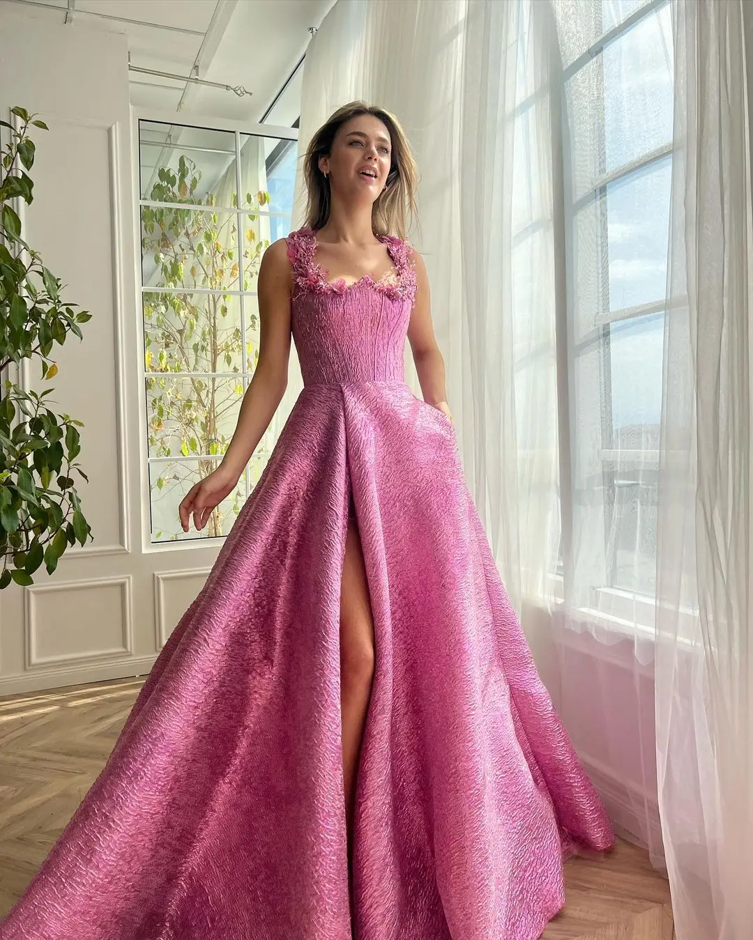 Sapmae-vestido bordado de querida para mulheres, comprimento do chão, sem encosto, rosa, elegante, baile de formatura, formal, festa noturna