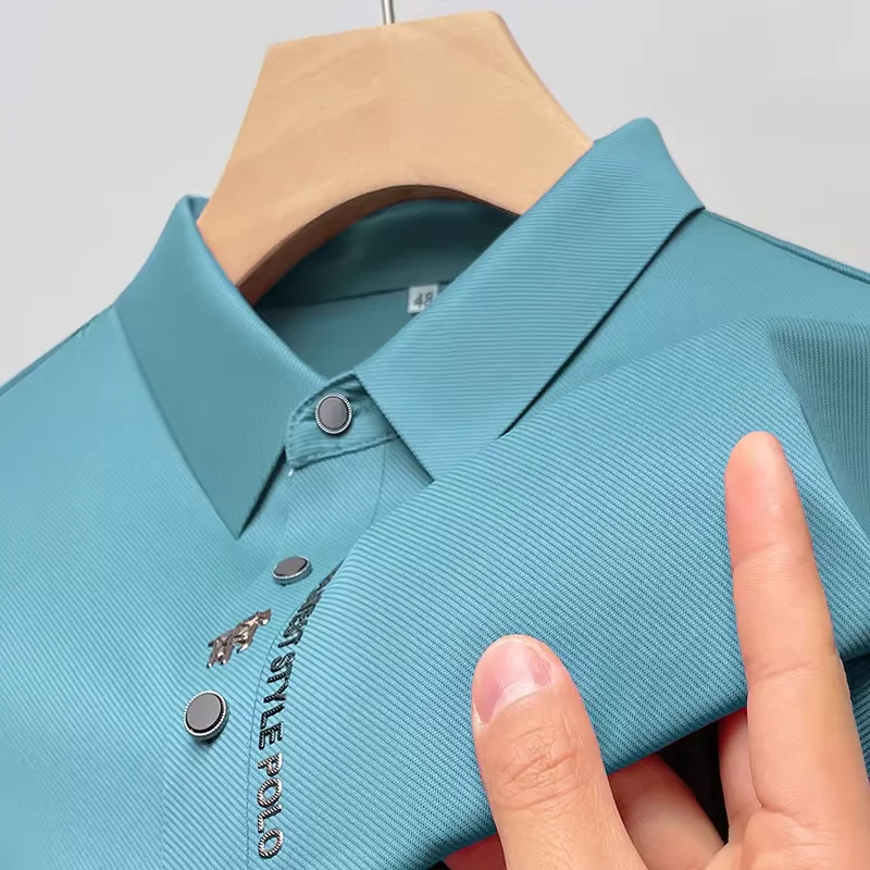 Image of Marke High-End Eis Seide kurz ärmel ige Herren Polos hirt 2024 Sommer modische Stickerei Design Top atmungsaktive und coole T-Shirt