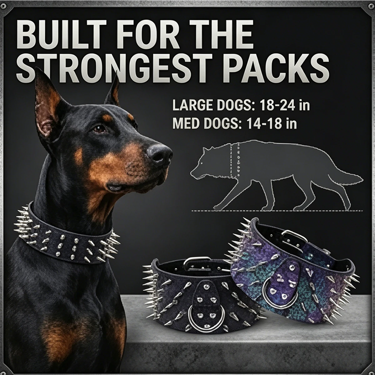 

Cyberpunk Heavy Duty Tapered Cone Studded PU Leather Dog Collar Crocodile Grain Neck Protective Collar for Medium Large Dogs