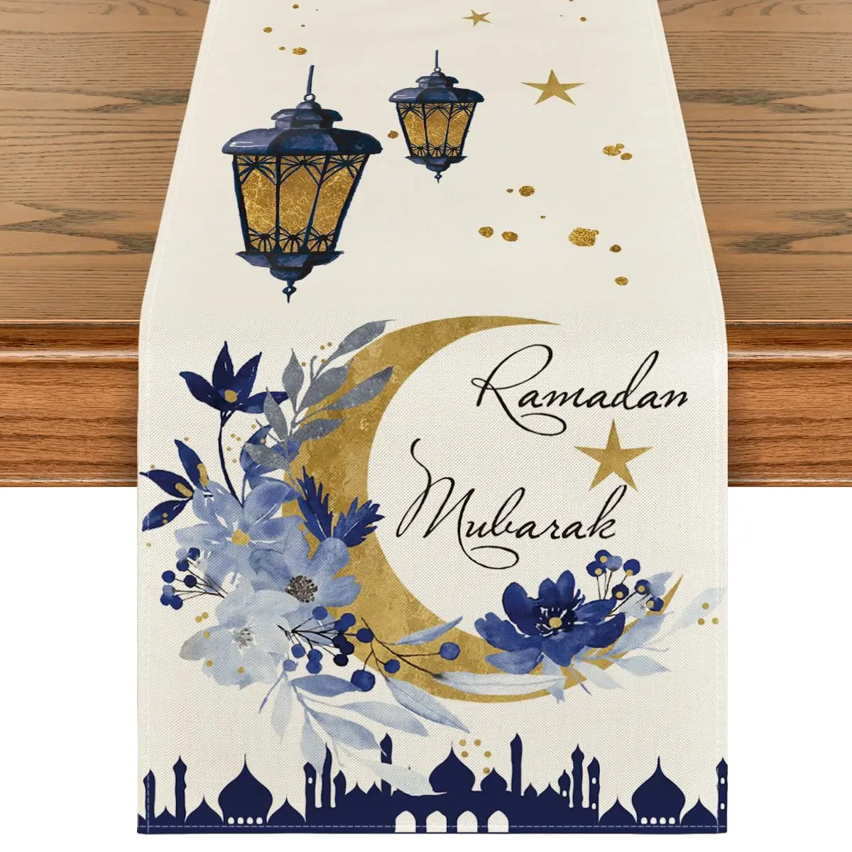 

Castle Lantern Flower Ramadan Table Runner, Seasonal Kitchen Dining Table Decoration for Home Party