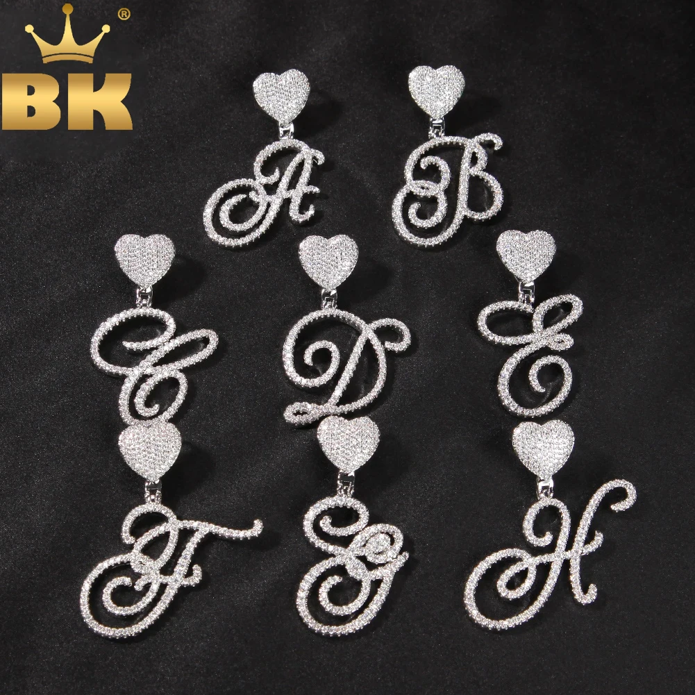 

TBTK A-Z Cursive Initial Letters With Heart Clasp Pendant Necklace Iced Out Cubic Zircon Charm HipHop Rapper Jewelry