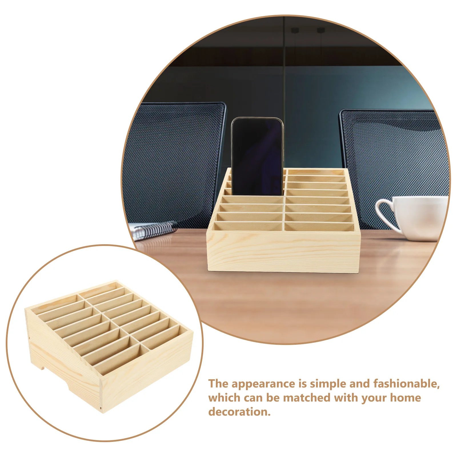 Wooden Storage Box Multi-Grid Desktop Organizer For Cell Phone Holder Table Cell Phone Case Shelf Rack Container Meeting