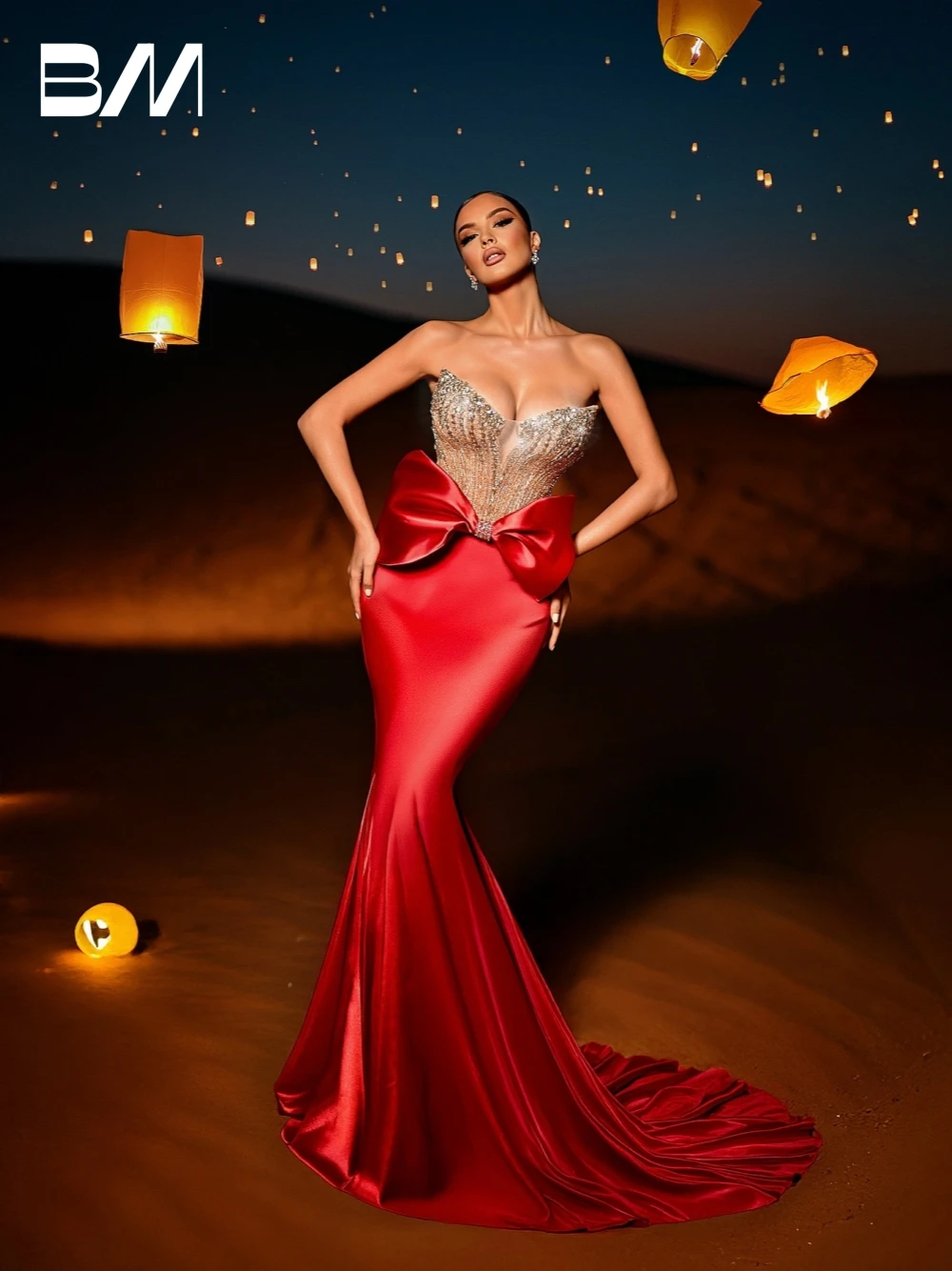 

Modern V Neck Bow Evening Dress Fashionable Beading Sexy Mermaid Prom Corset Customized Classic Sleeveless Cocktail Gown