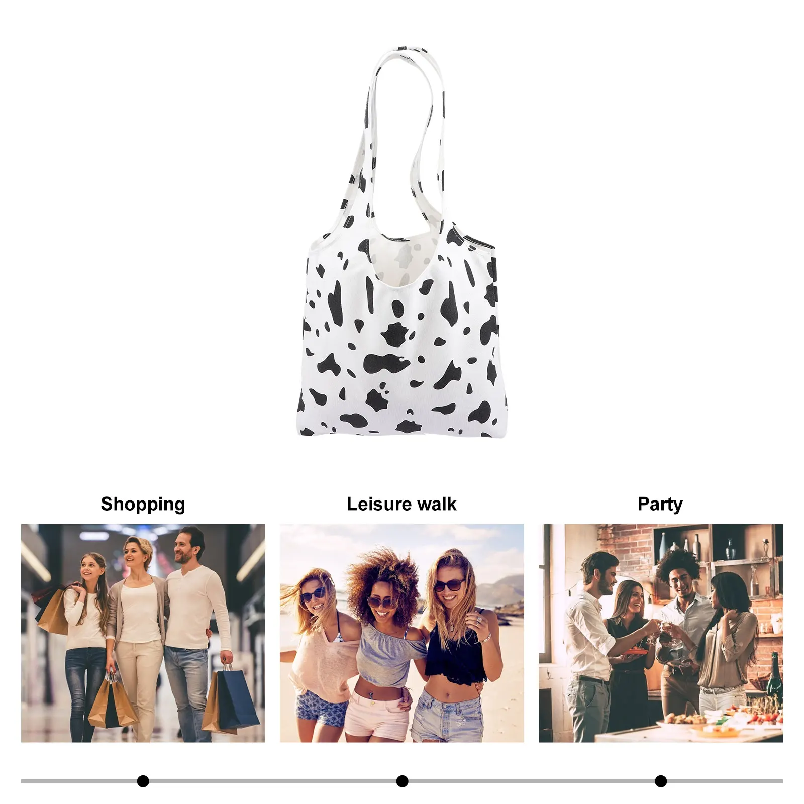 

Cow Print Canvas Tote For Women Lightweight Reusable Shopping Handles Aesthetic Lunch Small Tote Handbag Cow Themed Gift