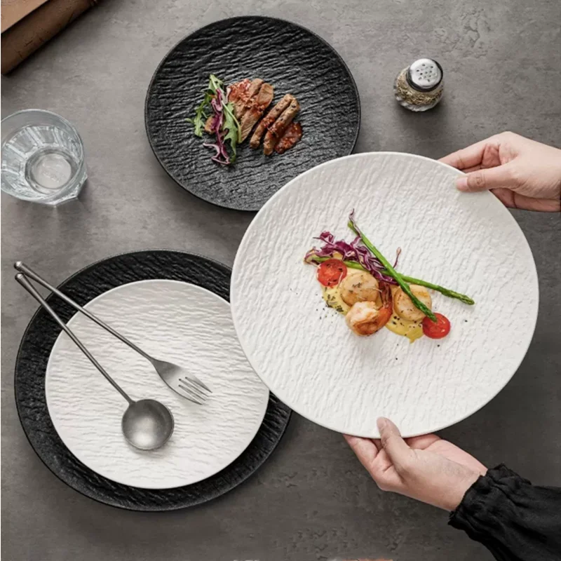 Black and White Frosted Ceramic Board, Straw Hat Plate, Restaurant Main Course, Meat Dishes, Home Kitchen, Creative Tableware