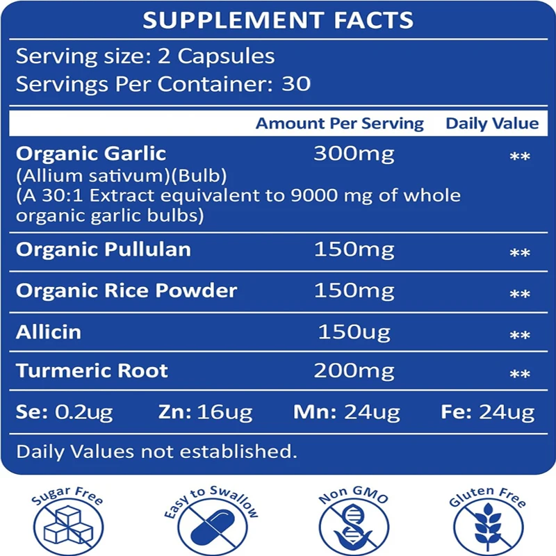 Aged Garlic Extract Organic 9000MG Garlic Supplement Powder 30:1 Extract Formula, Containing Selenium, Iron, Zinc, and Manganese