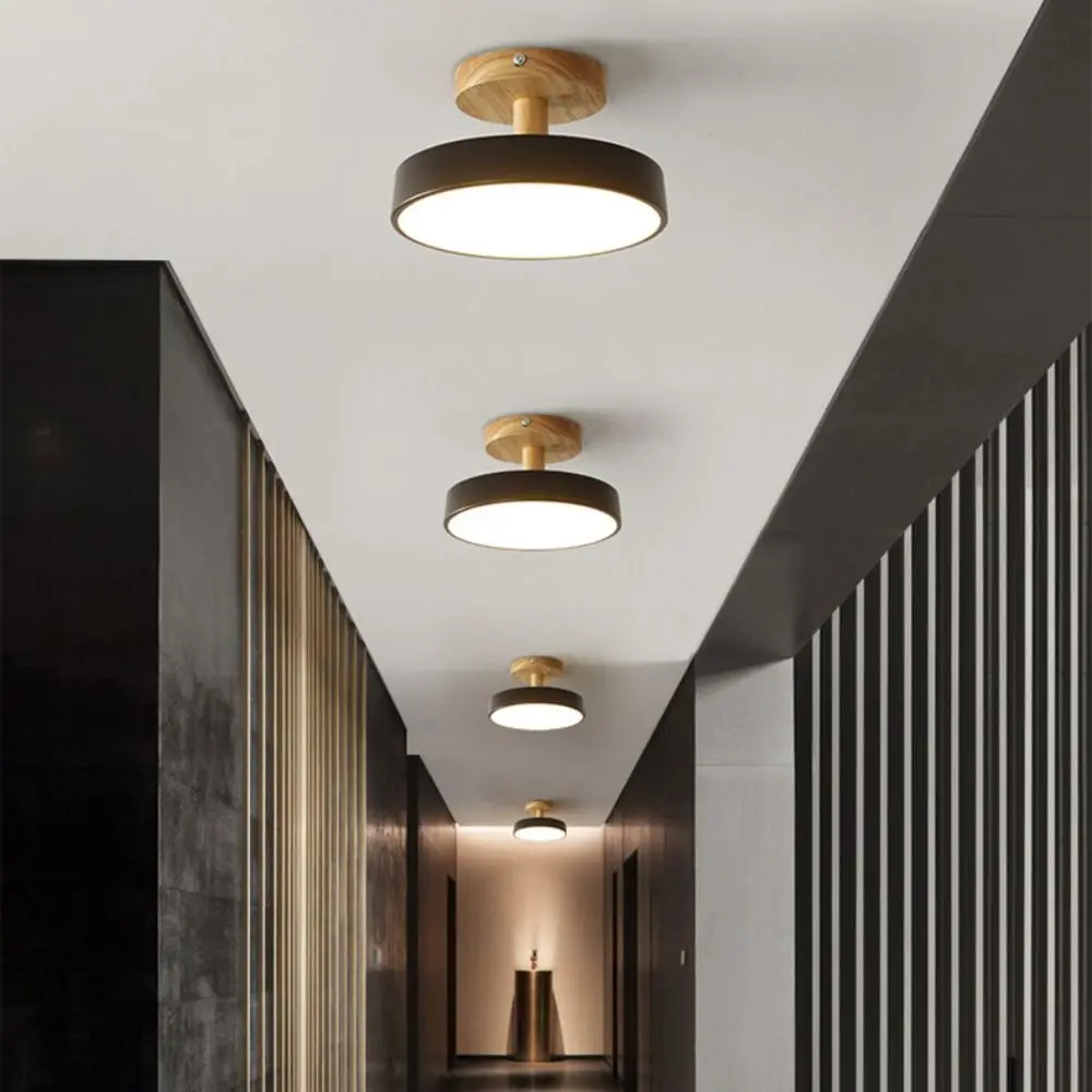 الجدار مصباح الخشب LED أضواء السقف الحد الأدنى سطح شنت قلادة مصباح ملون جولة ثريا تركب بالسقف مدخل المدخل #4