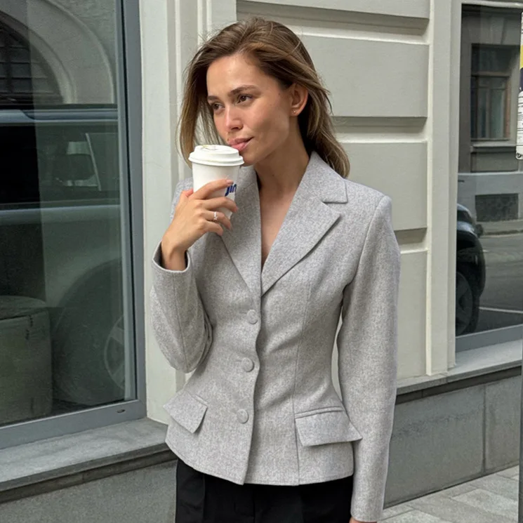 

Осенний женский пиджак облегающего кроя с отложным воротником, однобортное женское пальто с завязками на талии, минималистичная офисная женская верхняя одежда