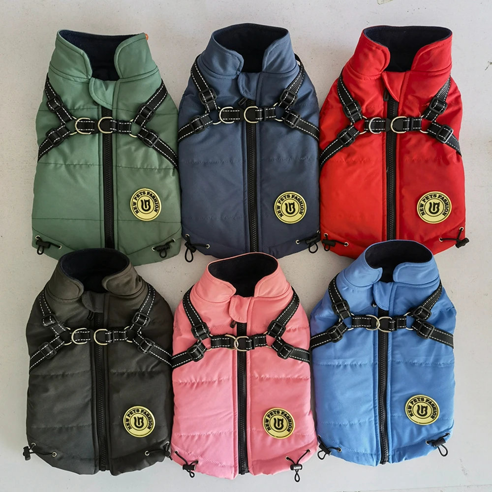 Winter Dog Jacket With Harness Warm Dog Clothes Waterproof Big Dog Coat for Labrador Chihuahua French Bulldog Outfits Dropship