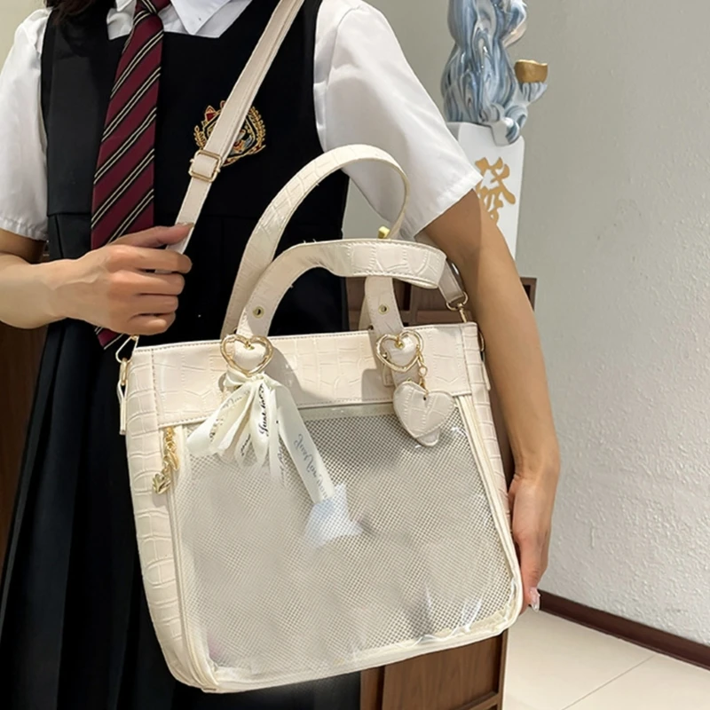 E74B PU Handbags Shoulder Bags Underarm Bag Transparent Bag Purse Travel Carrying Bag