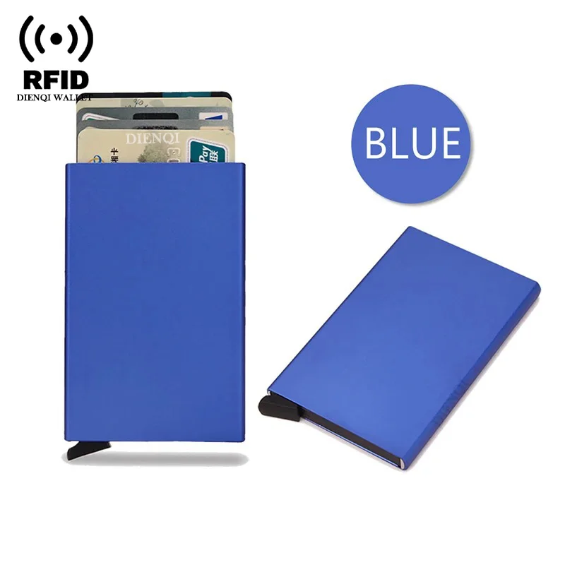 Rfid Creditcardhouder Metaal Dun Slanke Slimme Portemonnee Heren Dames Portefeuilles Pop-up Minimalistische Kleine Zwarte Portemonnee Mini Portefeuilles voor Heren