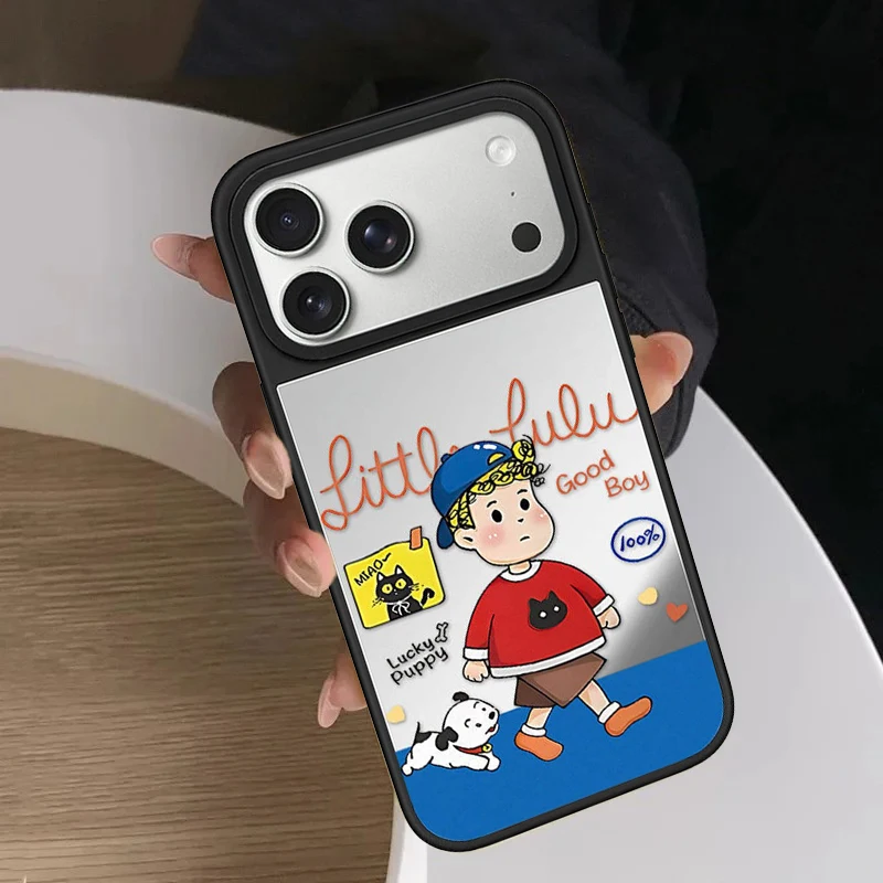 Cartoon Couple Boy Girl Mirror Surface Magnetic Phone Case Cover for IPhone 12 13 14 15 16 17 Pro Max Case for IPhone 17 Air