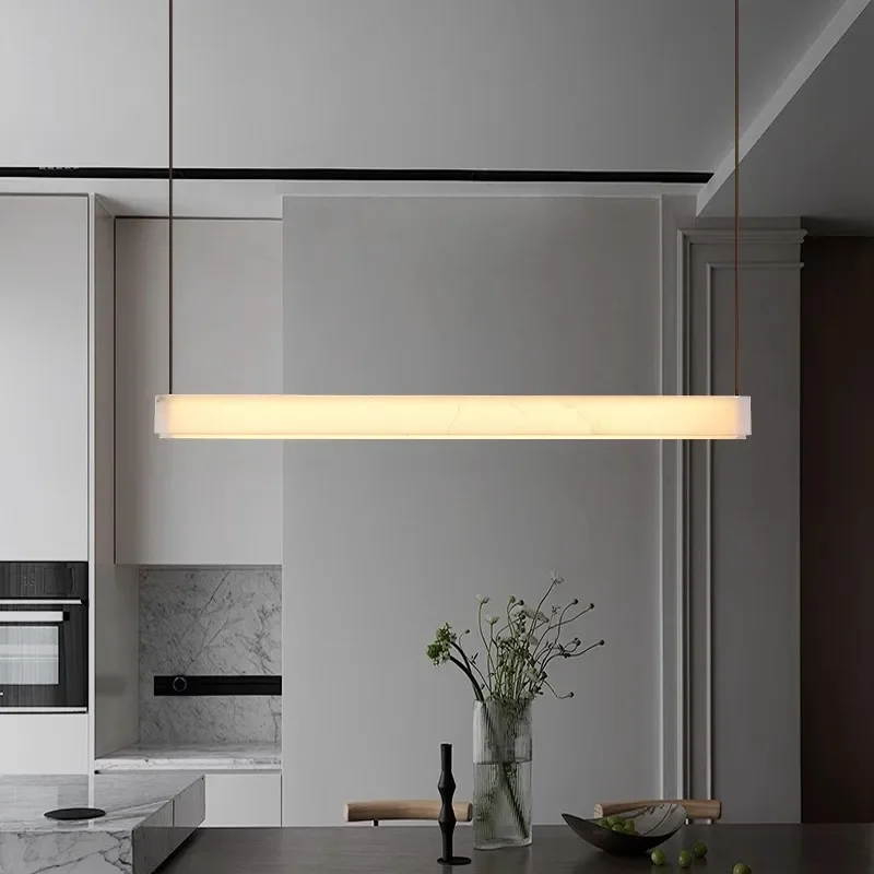 الإسبانية الرخام الطبيعي الثريا غرفة المعيشة مطعم مصمم الإبداعية النحاس النقي الجلود قلادة طويلة مصباح فوق الطاولة #2